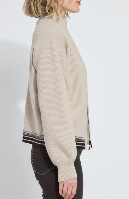Blythe Zip Up Cozy Rib Sweater-Beige