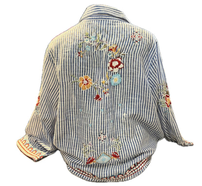 Enola Blouse-Blue/White Stripe