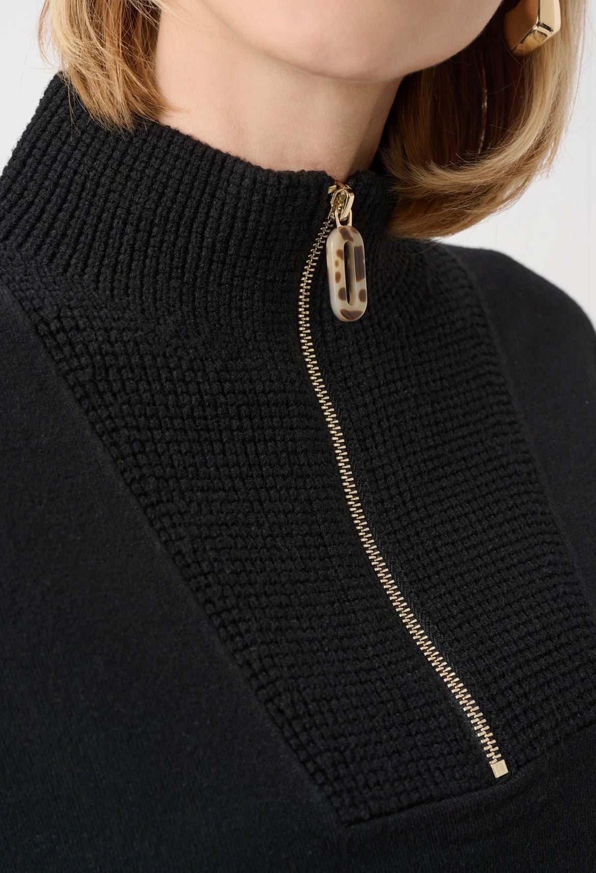 Ribbed Trim Half-Zip Pullover