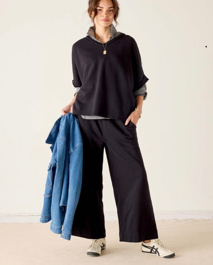 Frenchie Raw Edge V Neck-Cadet Blue