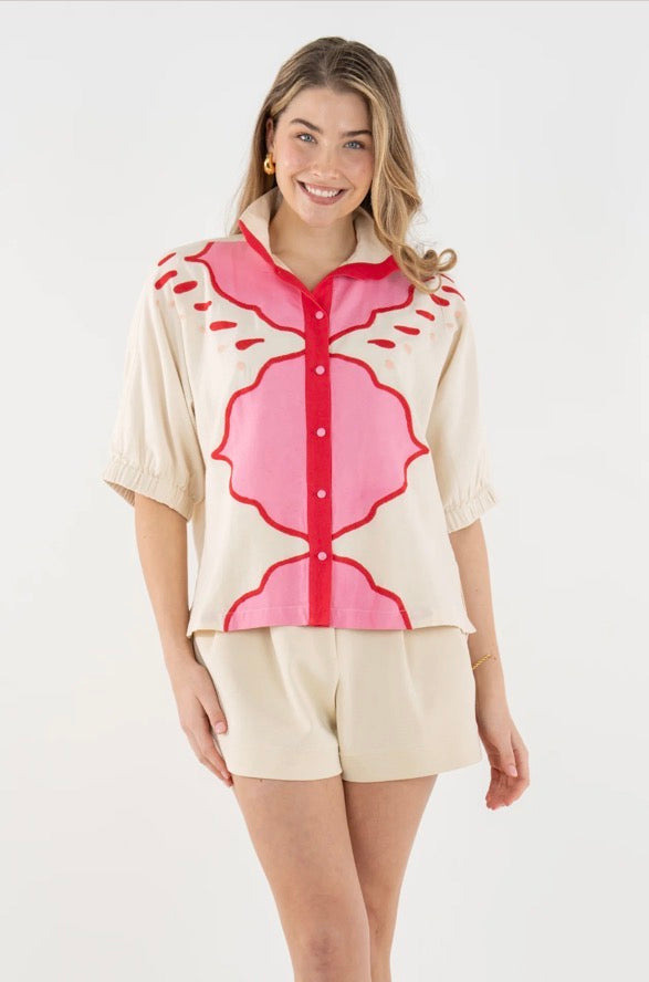 Linen Bonny Top-Pink Palace