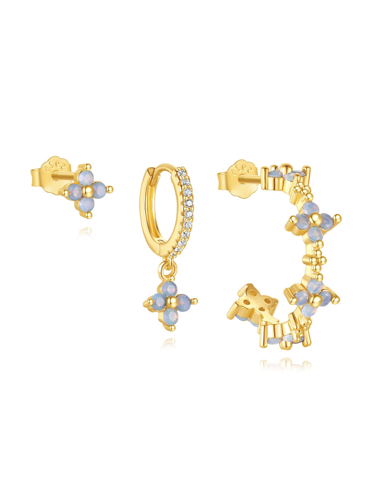 KOSINER 18K Gold Plated Light Blue Four-Petal Flower Set