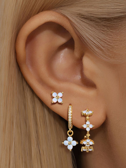 KOSINER 18K Gold Plated Light Blue Four-Petal Flower Set