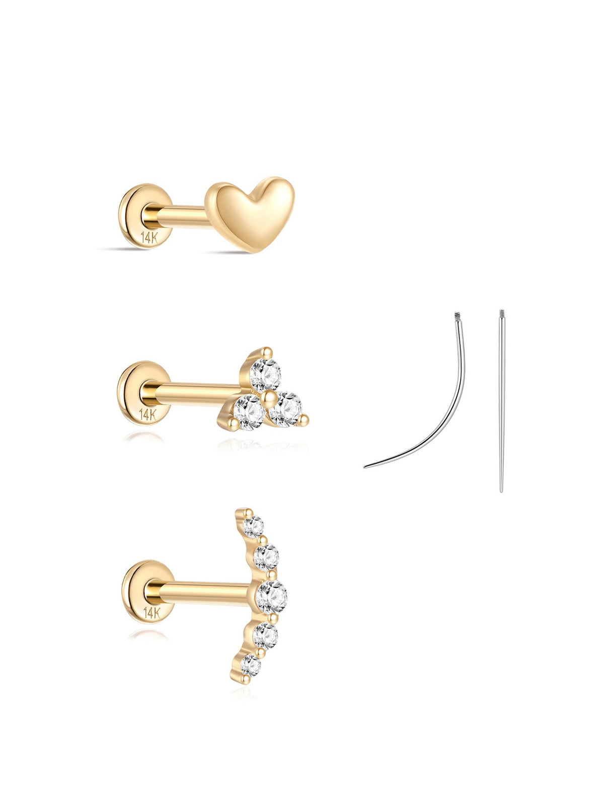 KOSINER 14K Solid Gold Minimalist Versatile Stud Set