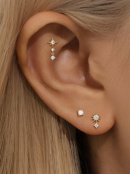 KOSINER 14K Solid Gold Delicate Star Drop Set