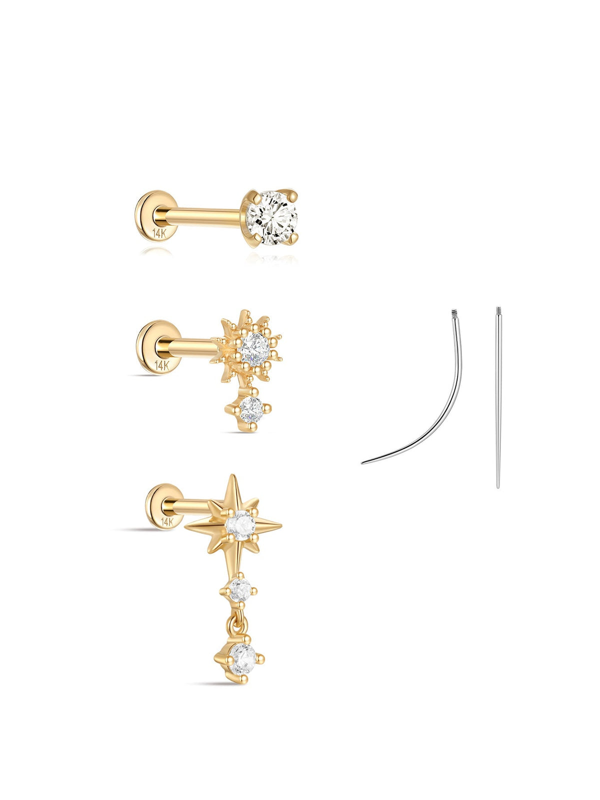 KOSINER 14K Solid Gold Delicate Star Drop Set