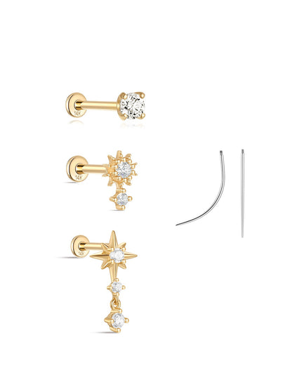 KOSINER 14K Solid Gold Delicate Star Drop Set