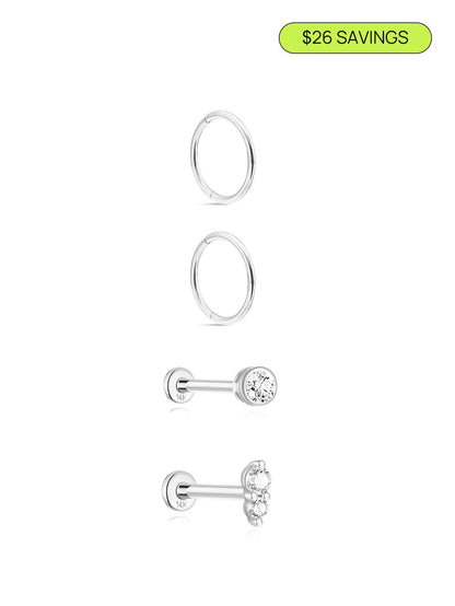 KOSINER 14K Solid Gold Minimalist Everyday 4-Piece Set