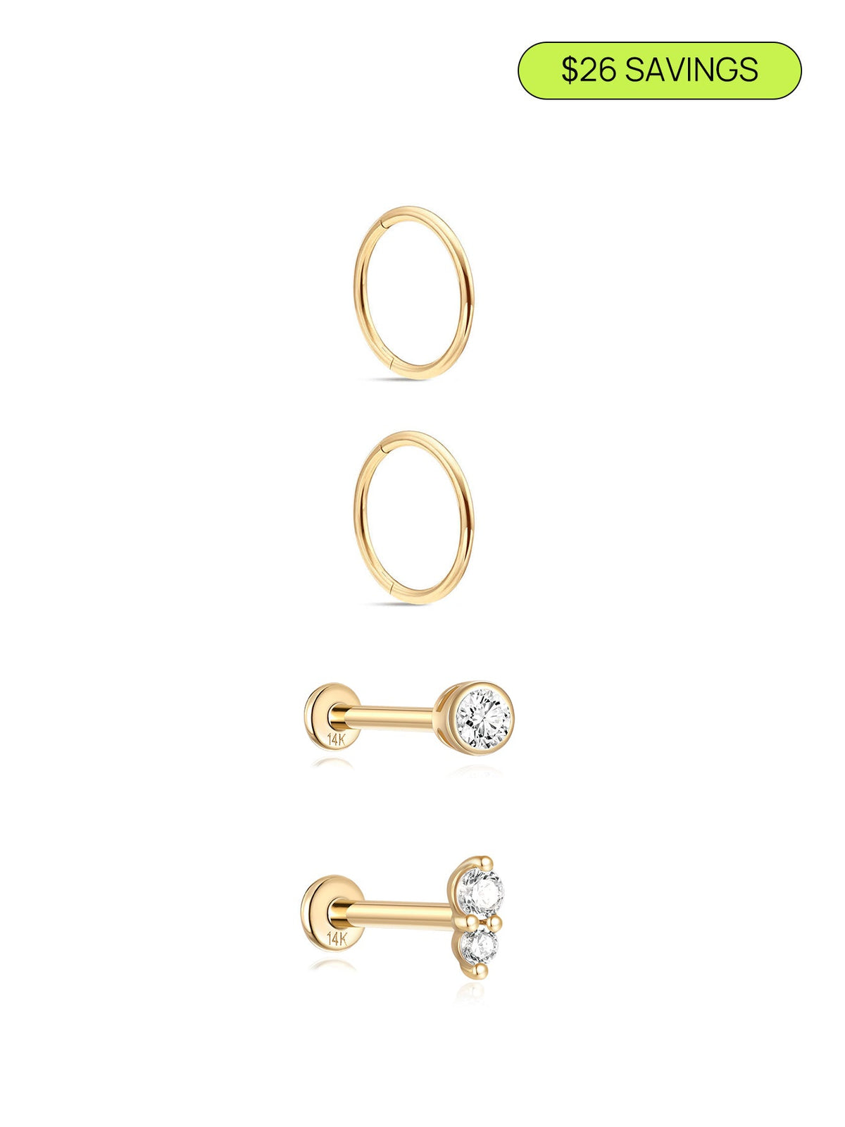 KOSINER 14K Solid Gold Minimalist Everyday 4-Piece Set