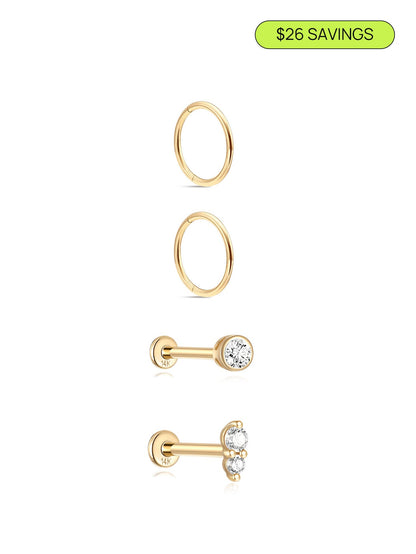 KOSINER 14K Solid Gold Minimalist Everyday 4-Piece Set