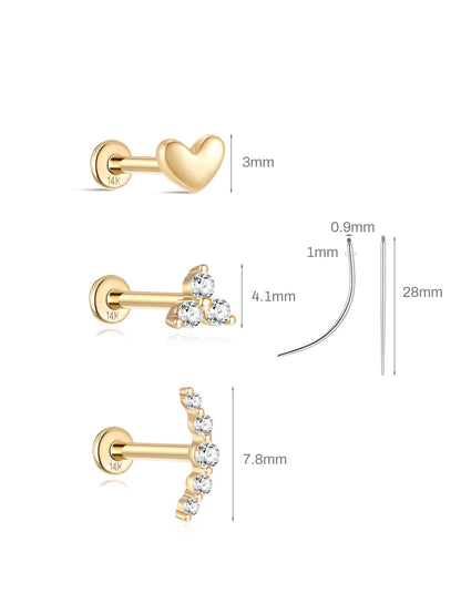 KOSINER 14K Solid Gold Minimalist Versatile Stud Set