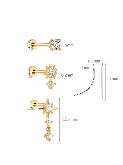 KOSINER 14K Solid Gold Delicate Star Drop Set