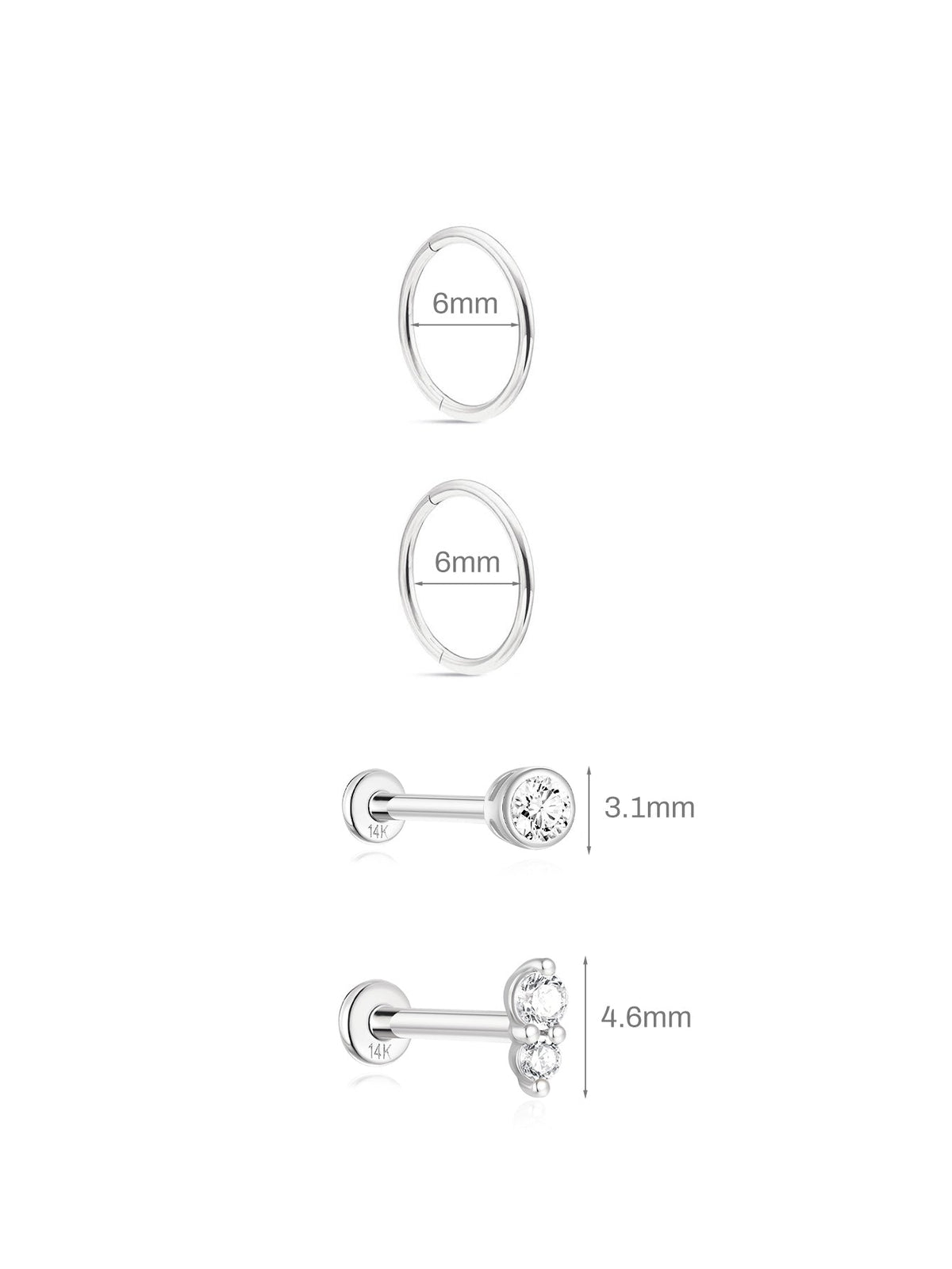 KOSINER 14K Solid Gold Minimalist Everyday 4-Piece Set