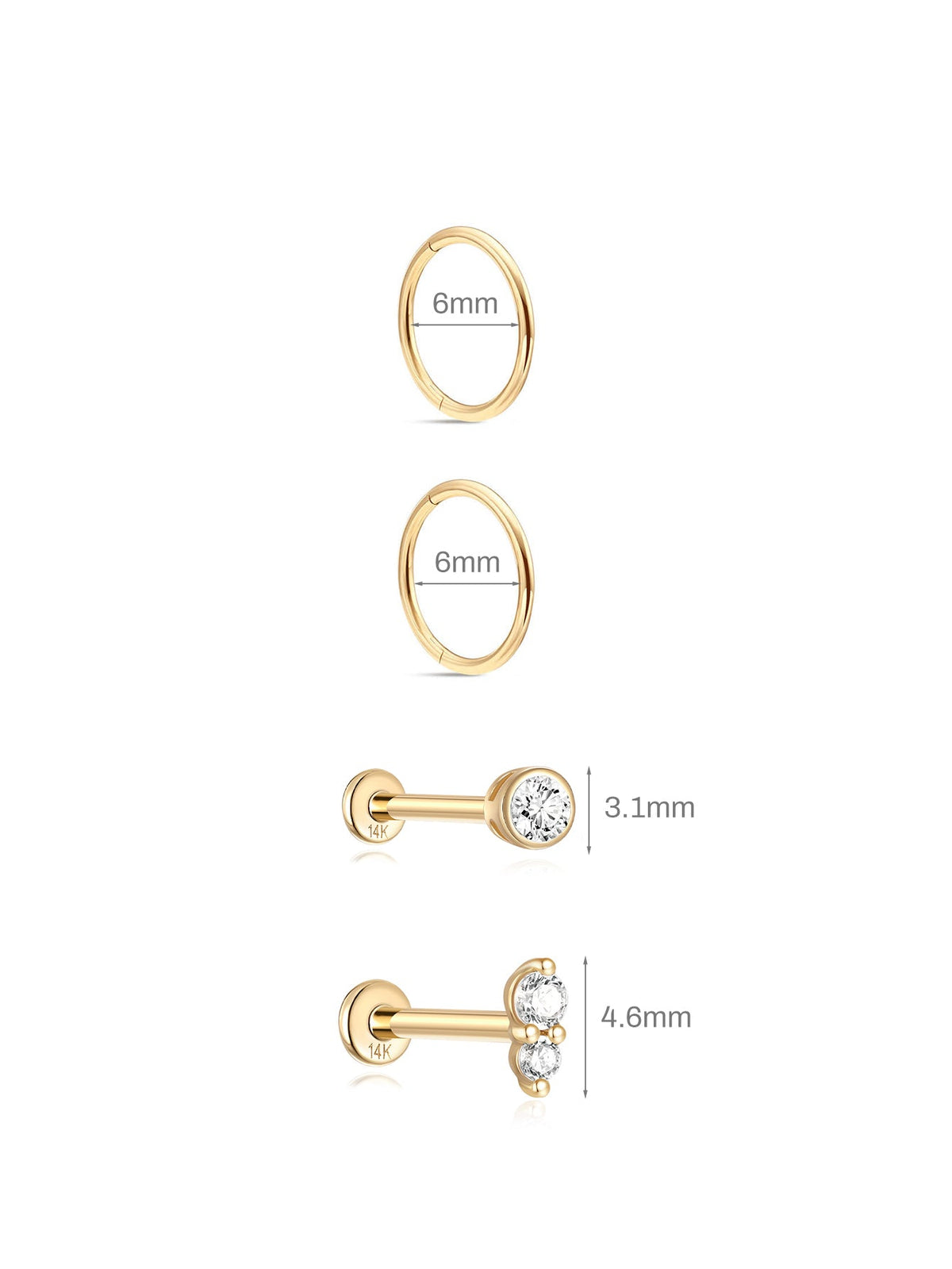 KOSINER 14K Solid Gold Minimalist Everyday 4-Piece Set
