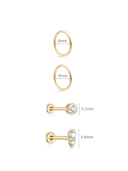 KOSINER 14K Solid Gold Minimalist Everyday 4-Piece Set