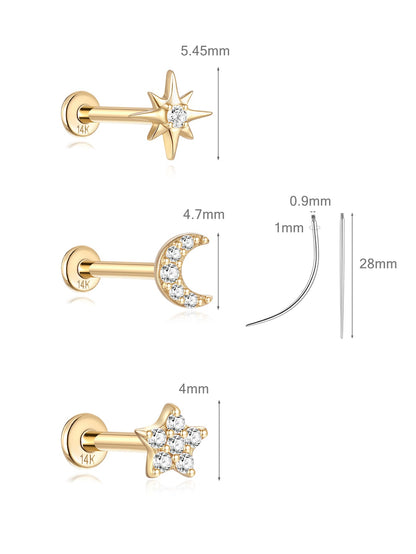KOSINER 14K Solid Gold Delicate Cosmic Stud Set