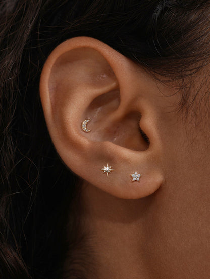 KOSINER 14K Solid Gold Delicate Cosmic Stud Set