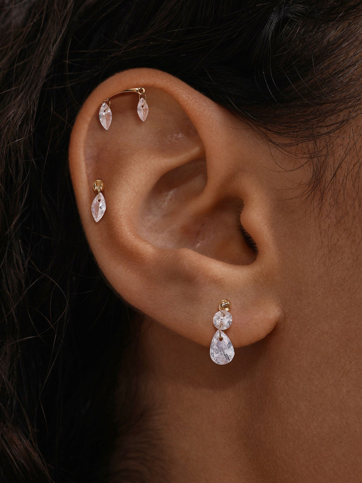 KOSINER 14K Solid Gold Delicate Marquise Drop Stud Set