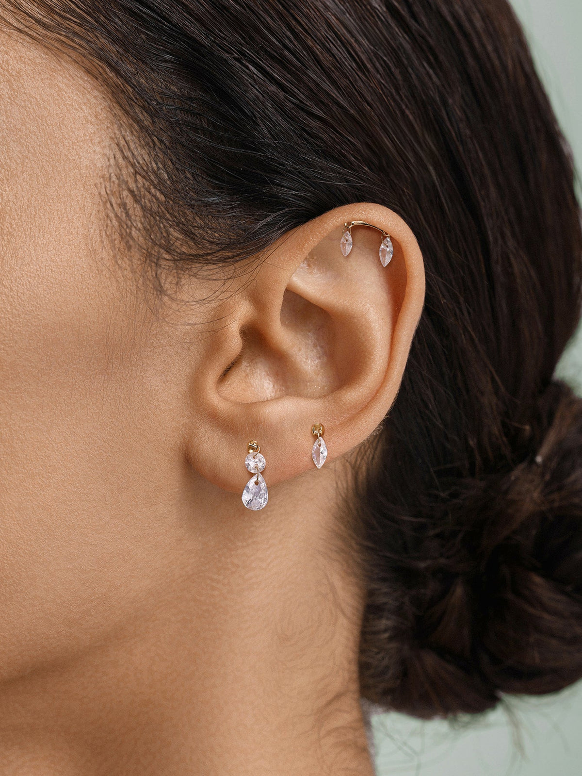 KOSINER 14K Solid Gold Delicate Marquise Drop Stud Set