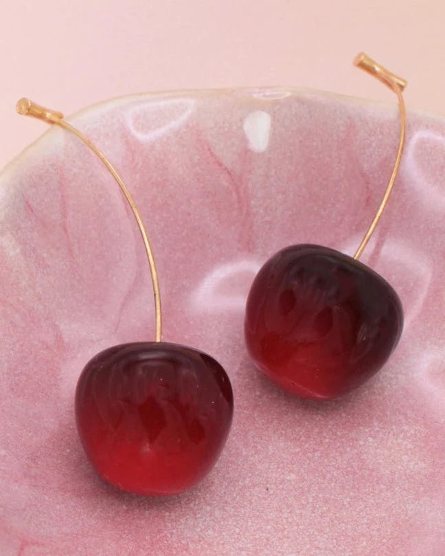 Deep Red Cherry Drop Earrings