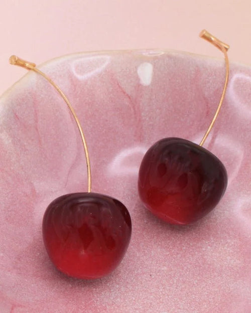 Deep Red Cherry Drop Earrings