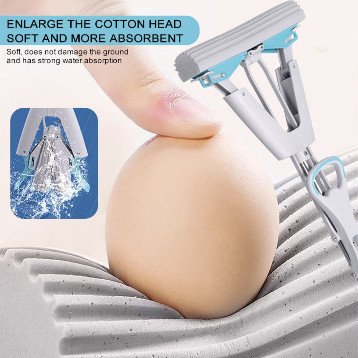 Double Squeeze Floor Sponge Mop – Hands-Free Lazy Cleaning Mop with Super Absorbent Sponge
