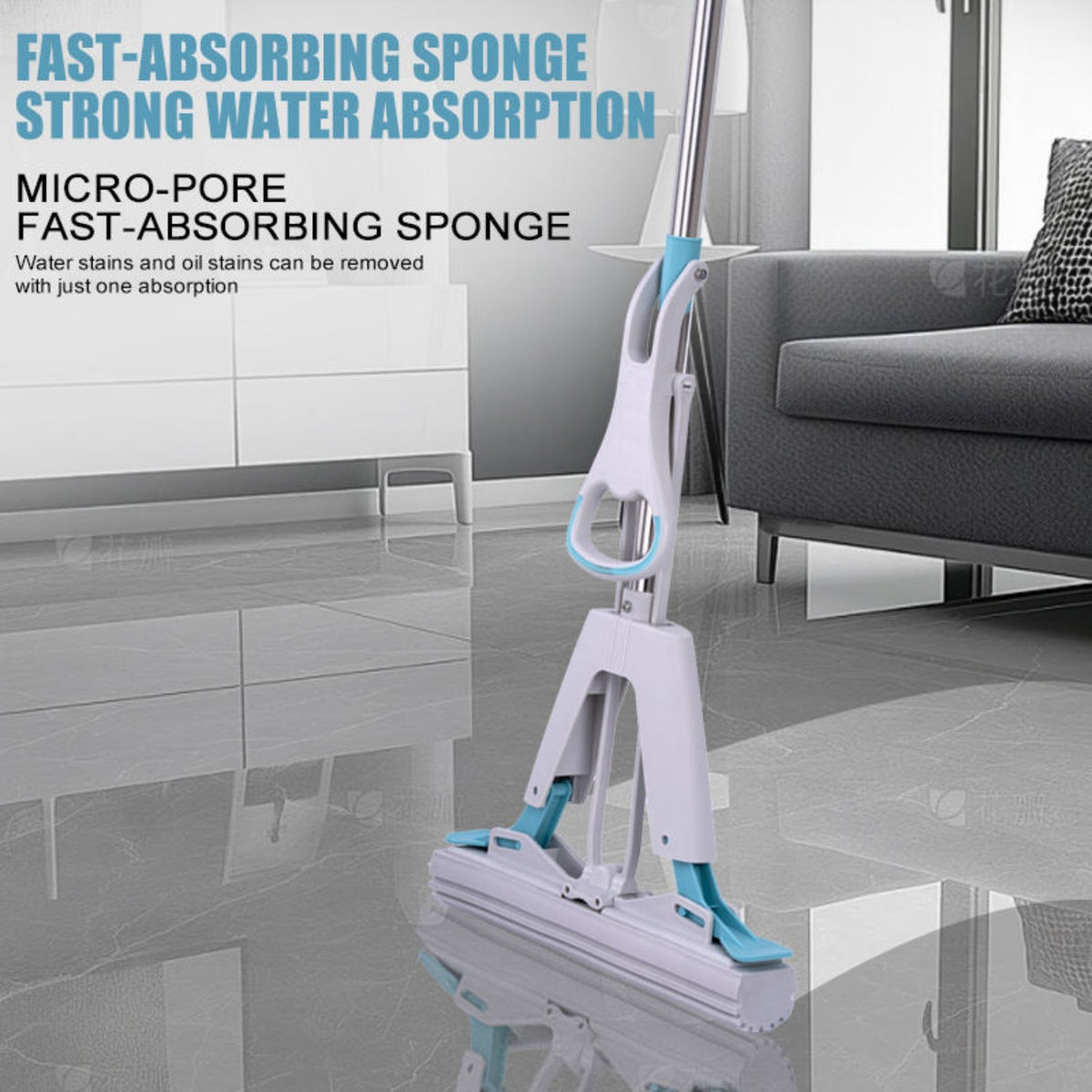 Double Squeeze Floor Sponge Mop – Hands-Free Lazy Cleaning Mop with Super Absorbent Sponge