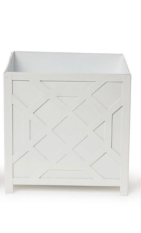 Laser Fretwork Square Metal Planter-10” White