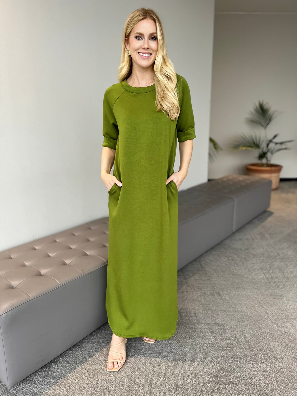 Scuba Midi Dress-Kiwi