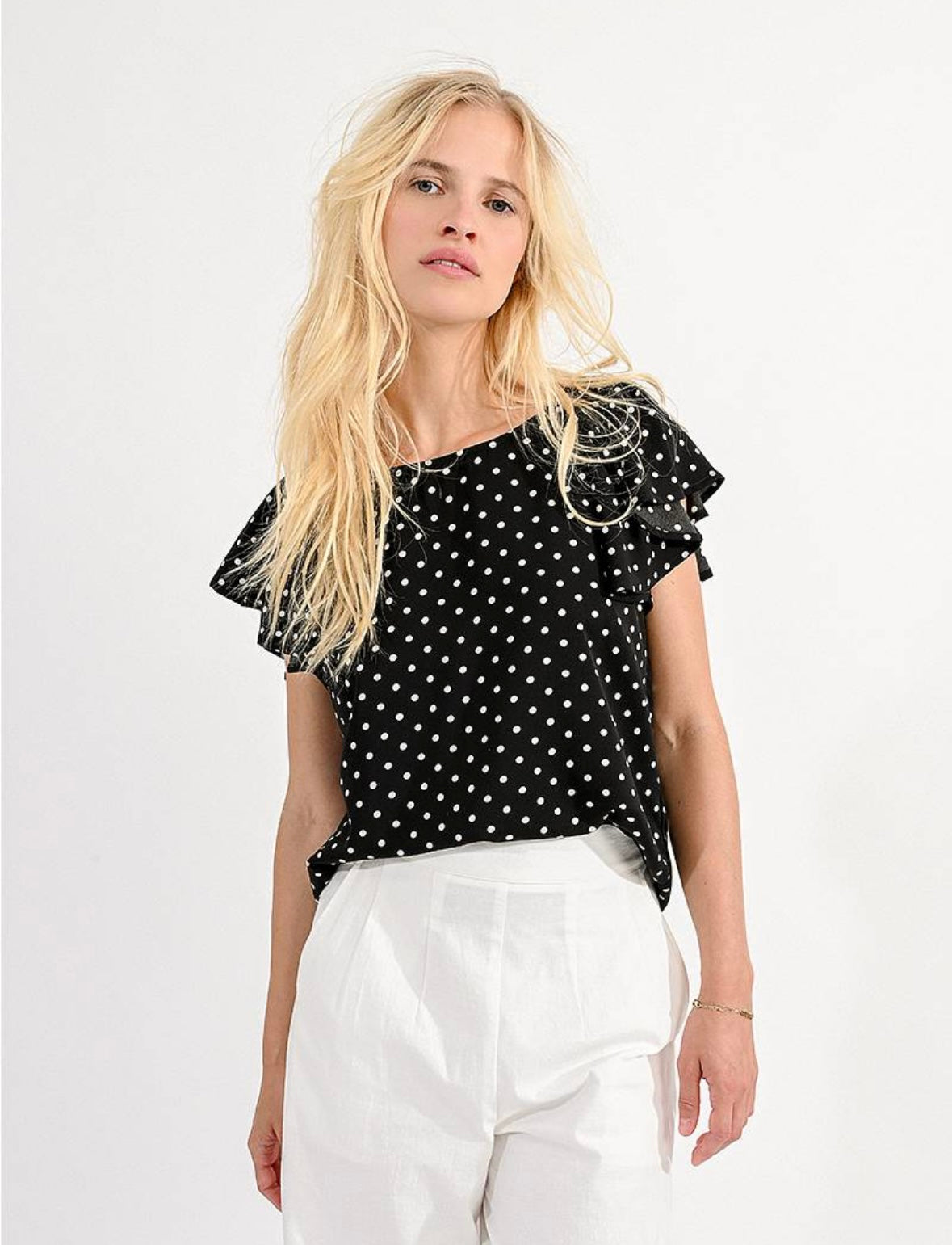 Polka Dot Woven Top - Black