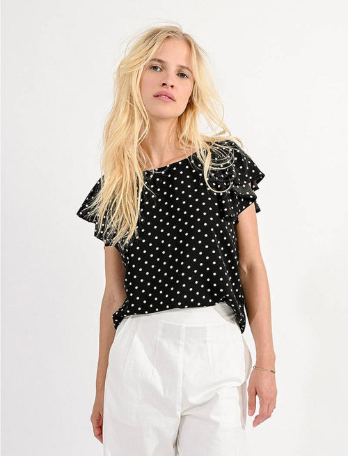 Polka Dot Woven Top - Black