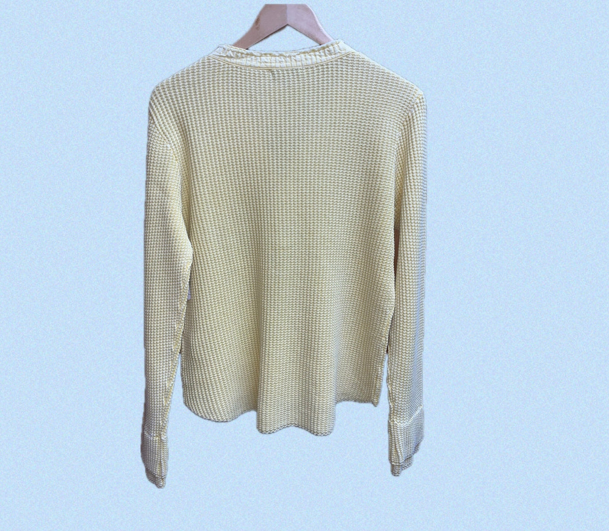 Waffle Button V Neck Top-Mimosa Yellow