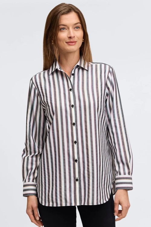 Boyfriend Long Sleeve Top-Rainbow Stripe