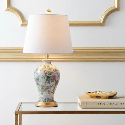 Elegant 24" Multicolor Table Lamp with Ceramic Floral Design & Gold Base - Home Decor Accent