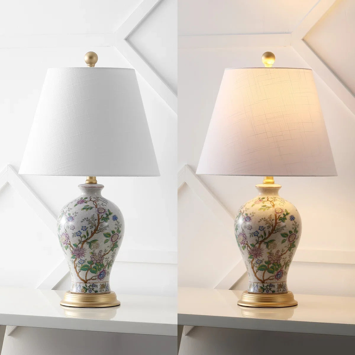 Elegant 24" Multicolor Table Lamp with Ceramic Floral Design & Gold Base - Home Decor Accent