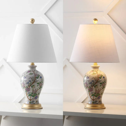 Elegant 24" Multicolor Table Lamp with Ceramic Floral Design & Gold Base - Home Decor Accent