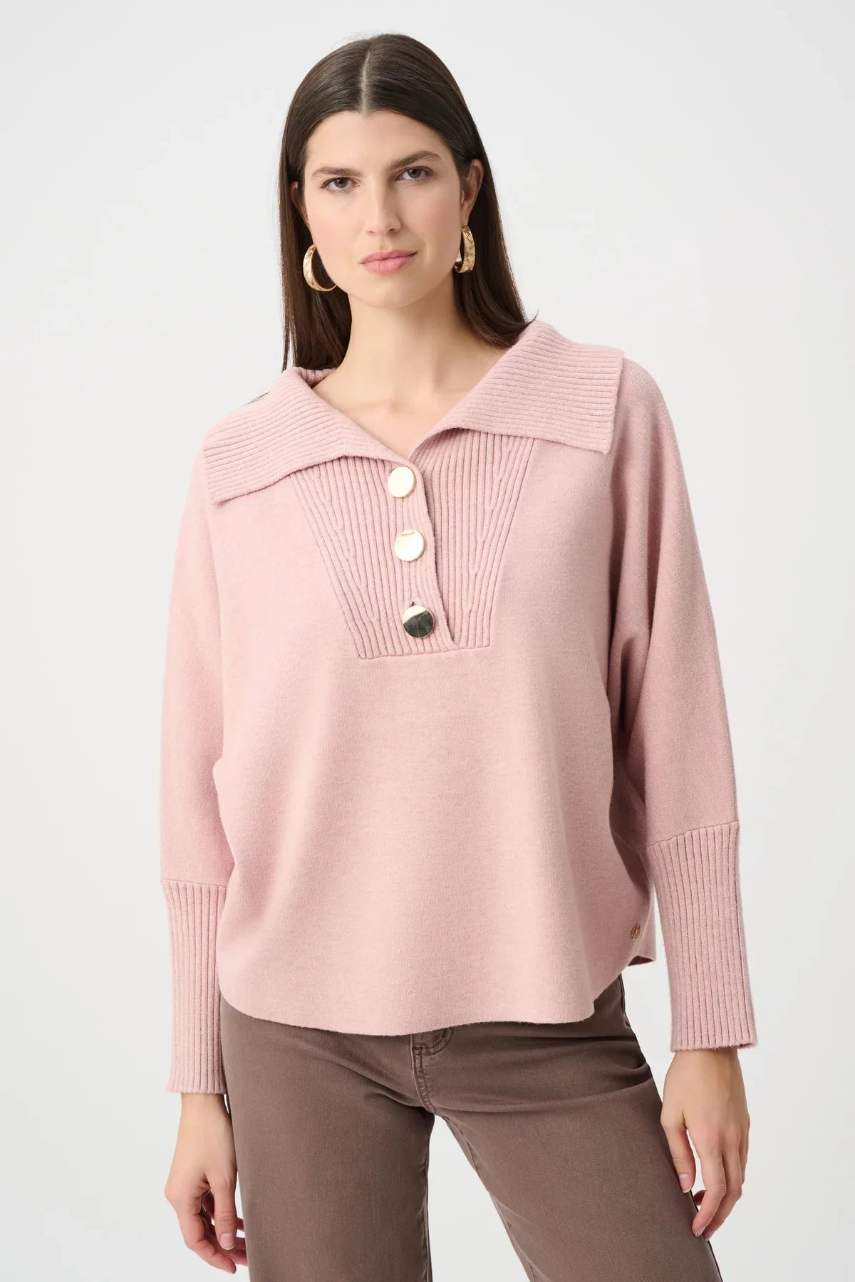 Button Shawl-Neck Knit Pullover