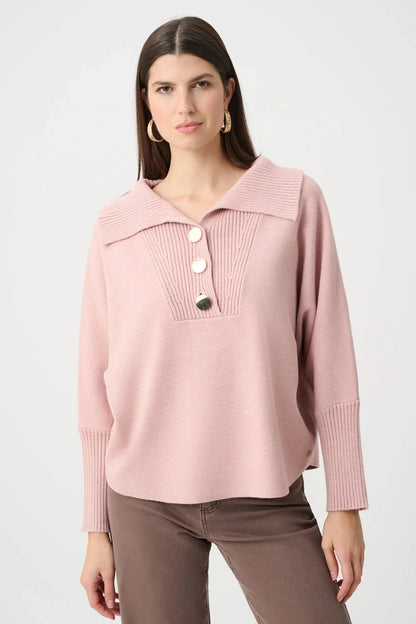 Button Shawl-Neck Knit Pullover