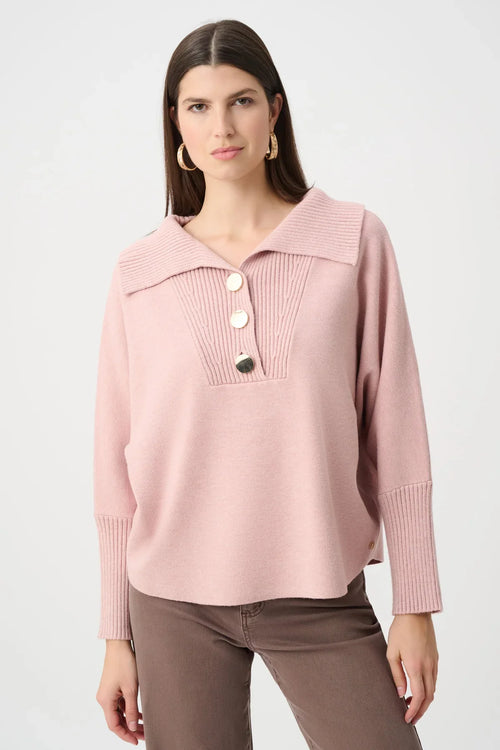 Button Shawl-Neck Knit Pullover