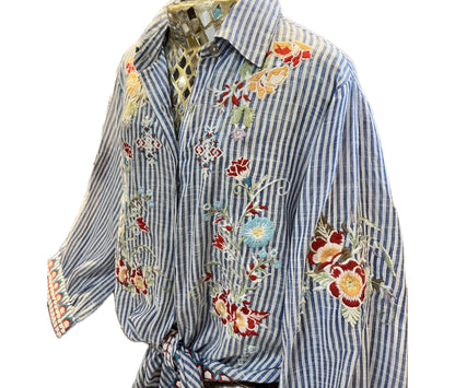Enola Blouse-Blue/White Stripe
