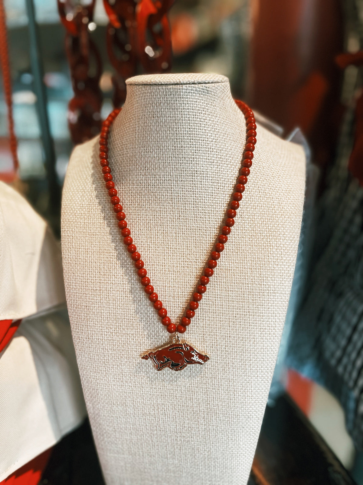 Arkansas Razorbacks Beaded Logo Pendant Necklace