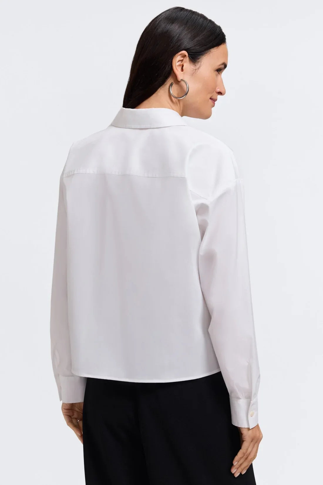 Marina Pearl & Rhinestone Appliqué Long Sleeve Short Shirt-White