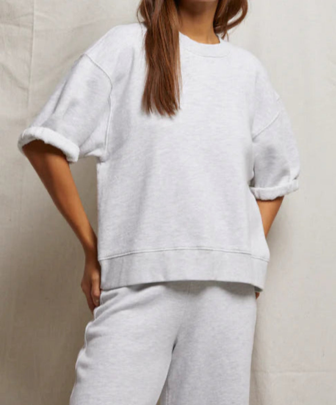REBECCA COTTON SHORT SLEEVE SWEATSHIRT-Heather Grey