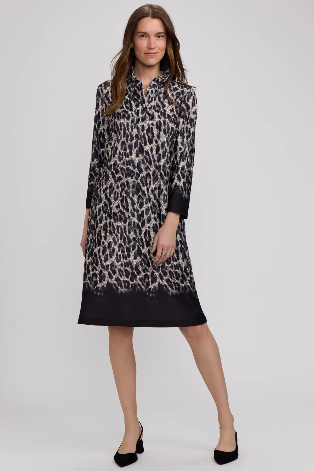 Tammy Midnight Cheetah Knit Crepe 3/4 Sleeve Dress