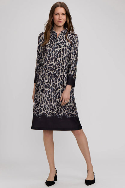 Tammy Midnight Cheetah Knit Crepe 3/4 Sleeve Dress