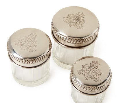 Glass Jars with Decorative Silver Lid-Set of 3