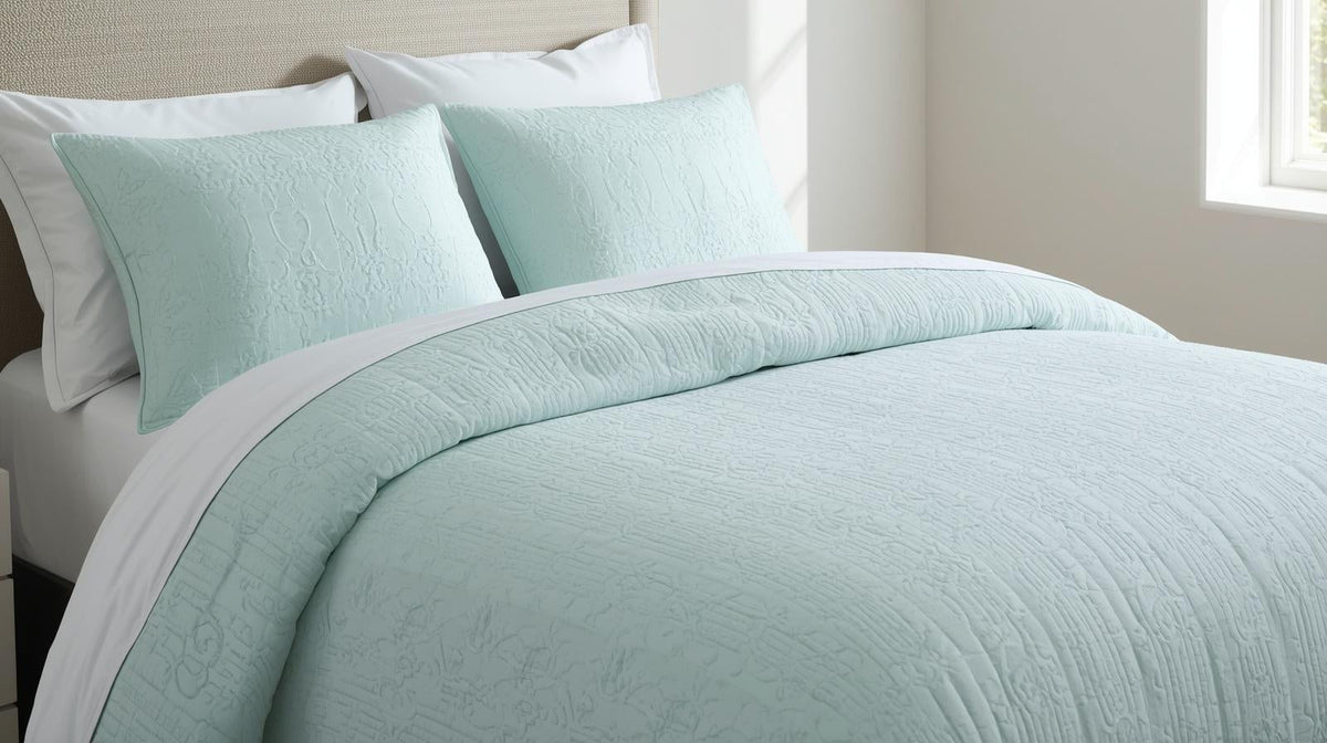 Full Queen Comforter Set - 3-Piece Jacquard in Light Aqua with 2 Pillow Shams - 100% Cotton