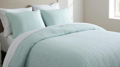 Full Queen Comforter Set - 3-Piece Jacquard in Light Aqua with 2 Pillow Shams - 100% Cotton