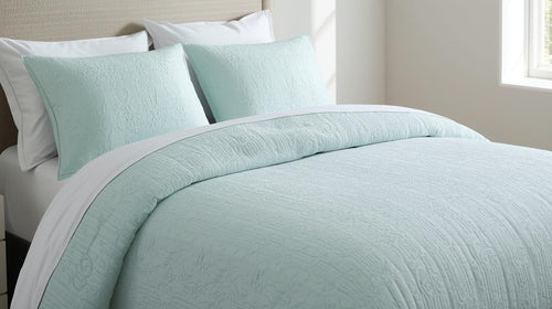 Full Queen Comforter Set - 3-Piece Jacquard in Light Aqua with 2 Pillow Shams - 100% Cotton