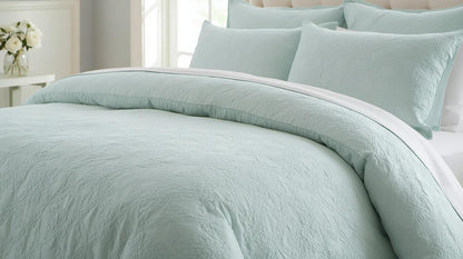 Full Queen Comforter Set - 3-Piece Jacquard in Light Aqua with 2 Pillow Shams - 100% Cotton